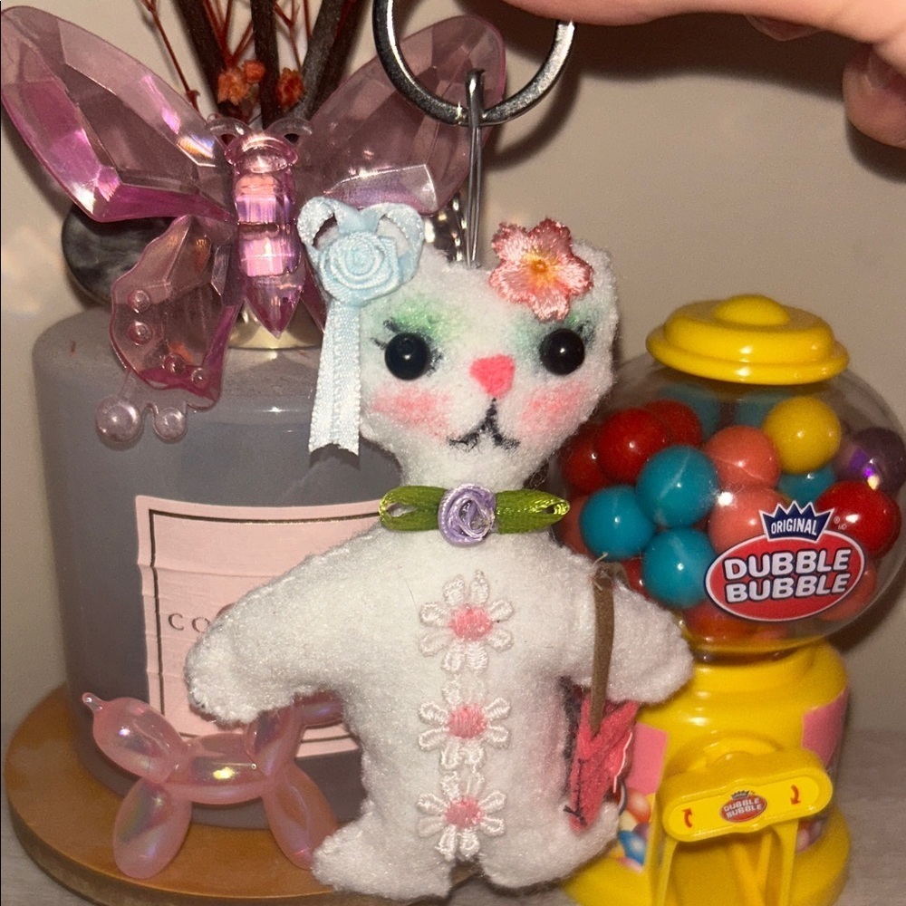 Handmade stitched Felt Plush Cat doll keychain keyring bag purse charm accessory